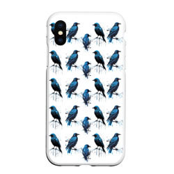 Чехол для iPhone XS Max матовый Чёрно-синие вороны и капли краски