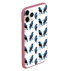 Чехол для iPhone 11 Pro матовый Чёрно-синие вороны и капли краски - фото 2