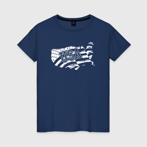 Женская футболка из хлопка с принтом Карта США, вид спереди №1