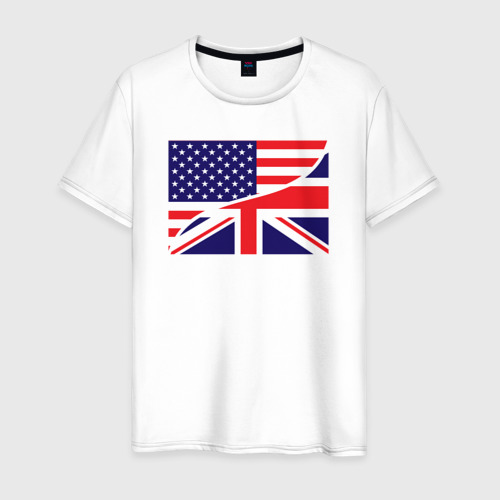 Мужская футболка из хлопка с принтом США и Великобритания, вид спереди №1
