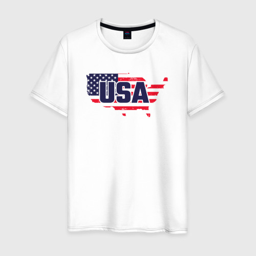 Мужская футболка из хлопка с принтом Map USA, вид спереди №1