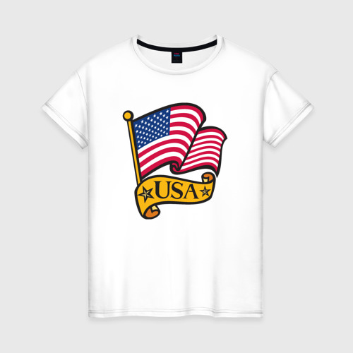 Женская футболка из хлопка с принтом American flag, вид спереди №1