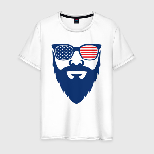 Мужская футболка из хлопка с принтом Американец бородач, вид спереди №1