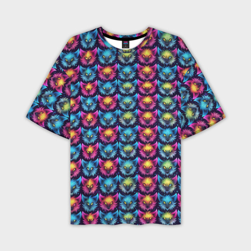 Мужская футболка оверсайз с принтом Furry color anime animal faces, вид спереди №1