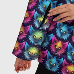 Куртка с принтом Furry color anime animal faces для женщины, вид на модели спереди №4. Цвет основы: черный