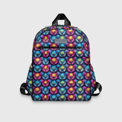 Детский рюкзак с принтом Furry color anime animal faces, вид спереди №1