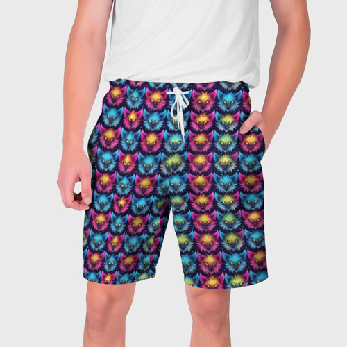 Мужские шорты с принтом Furry color anime animal faces, вид спереди №1
