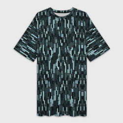 Тёмный бирюзовый паттерн полосочки – Платье-футболка 3D с принтом купить