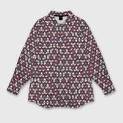 Тёмно-красный геометричный треугольники  – Женская рубашка oversize 3D с принтом купить