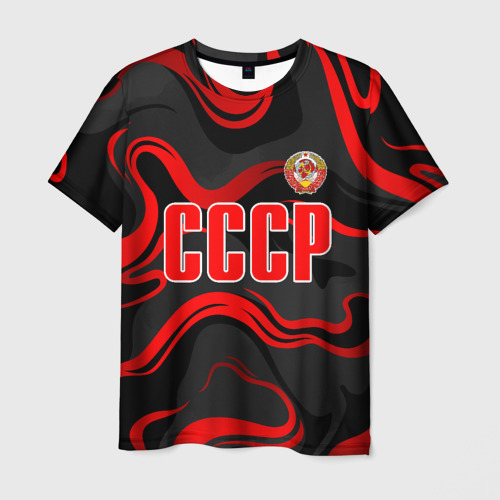 Мужская футболка с принтом СССР - red stripes, вид спереди №1