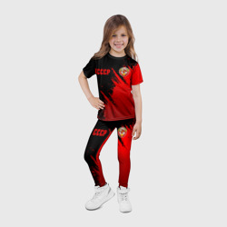 Леггинсы с принтом СССР - черно-красный для ребенка, вид на модели спереди №4. Цвет основы: белый