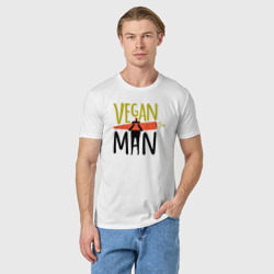 Футболка с принтом Vegan man для мужчины, вид на модели спереди №2. Цвет основы: белый