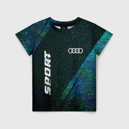 Детская футболка с принтом Audi sport glitch blue, вид спереди №1