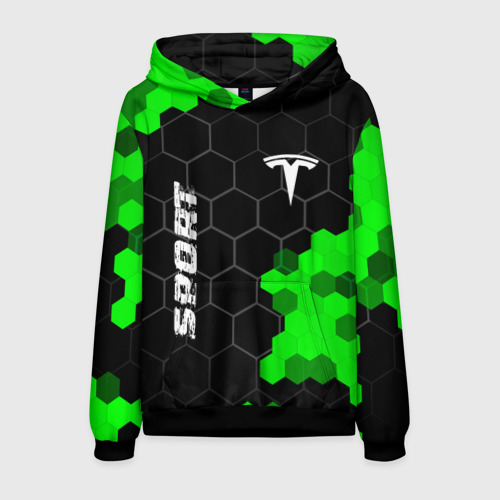 Мужская толстовка 3D с принтом Tesla green sport hexagon, вид спереди #2