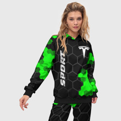 Женский костюм с толстовкой 3D Tesla green sport hexagon - фото 2