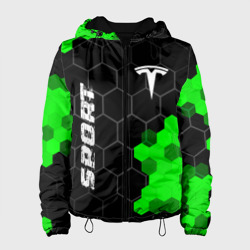 Женская куртка 3D Tesla green sport hexagon