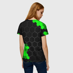 Футболка с принтом Great Wall green sport hexagon для женщины, вид на модели сзади №2. Цвет основы: белый