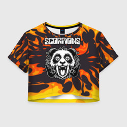 Женская футболка Crop-top 3D Scorpions рок панда и огонь