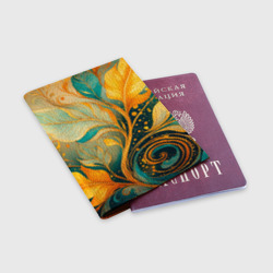 Обложка для паспорта матовая кожа Золотые и бирюзовые листья абстракция - фото 2