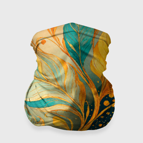 Бандана-труба 3D Золотые и бирюзовые листья абстракция, цвет 3D печать