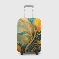 Чехол для чемодана 3D Золотые и бирюзовые листья абстракция