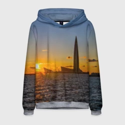 Мужская толстовка 3D Здание Лахта-центра на фоне заката Санкт-Петербург