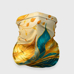 Бандана-труба 3D Листья абстрактные золото и бирюза