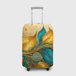 Чехол для чемодана 3D Листья абстрактные золото и бирюза