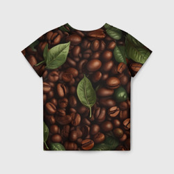 Детская футболка 3D Кофейные зёрна с листьями
