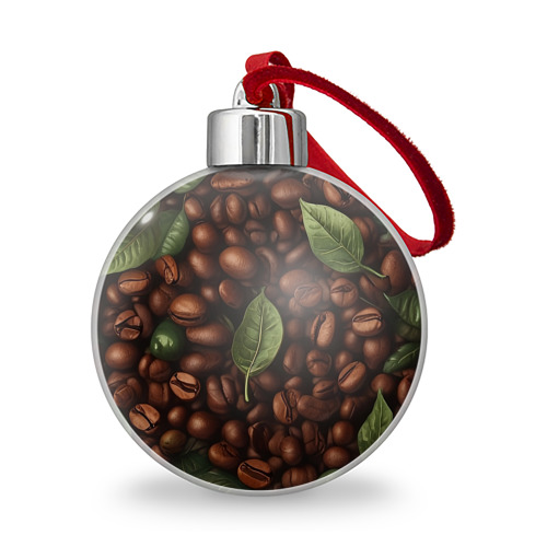 Ёлочный шар с принтом Кофейные зёрна с листьями, вид спереди №1