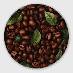 Круглый коврик для мышки Кофейные зёрна с листьями