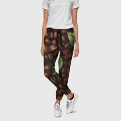 Кофейные зёрна с листьями – Женские брюки 3D с принтом купить
