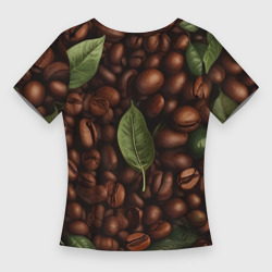 Женская футболка 3D Slim Кофейные зёрна с листьями
