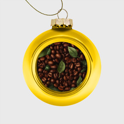 Кофейные зёрна с листьями – Стеклянный ёлочный шар с принтом купить