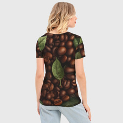 Женская футболка 3D Slim Кофейные зёрна с листьями - фото 2