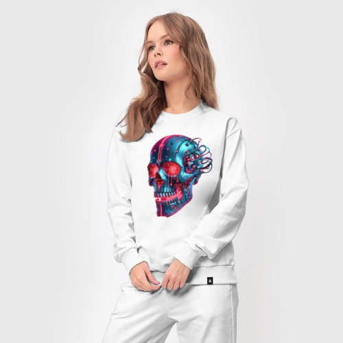 Женский костюм хлопок с принтом Metal cyber skull - ai art, вид сбоку #3