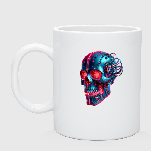Кружка керамическая с принтом Metal cyber skull - ai art, вид спереди #2