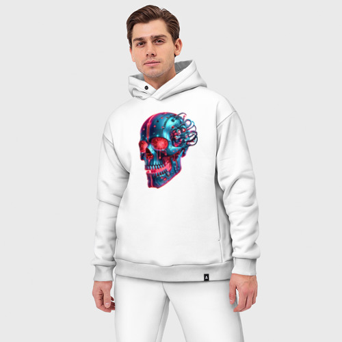 Мужской костюм oversize хлопок с принтом Metal cyber skull - ai art, фото на моделе #1