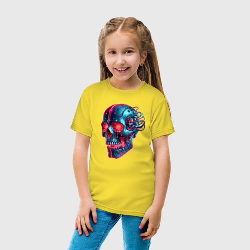 Детская футболка хлопок с принтом Metal cyber skull - ai art, вид сбоку #3