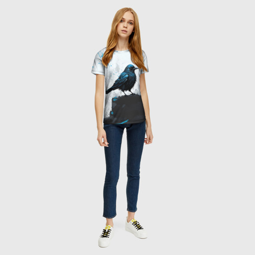 Женская футболка 3D Ворон с чёрно-голубым оперением, цвет 3D печать - фото 5