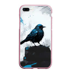 Чехол для iPhone 7Plus/8 Plus матовый Ворон с чёрно-голубым оперением