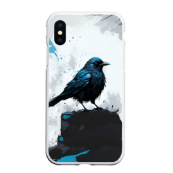 Чехол для iPhone XS Max матовый Ворон с чёрно-голубым оперением