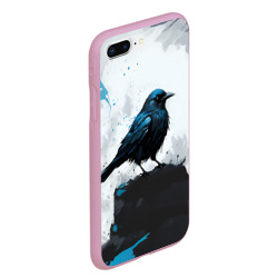 Чехол для iPhone 7Plus/8 Plus матовый Ворон с чёрно-голубым оперением - фото 2