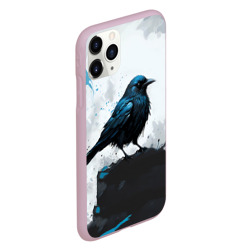 Чехол для iPhone 11 Pro матовый Ворон с чёрно-голубым оперением - фото 2
