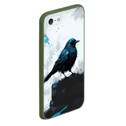 Чехол для iPhone 5/5S матовый Ворон с чёрно-голубым оперением - фото 2