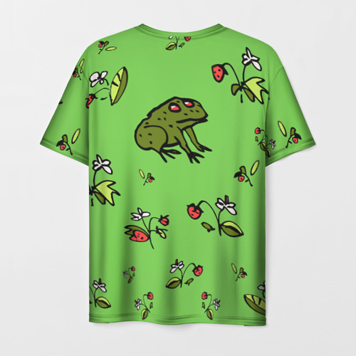 Мужская футболка 3D с принтом Лягушка на земляничной поляне, вид сзади #1