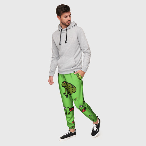 Мужские брюки 3D с принтом Лягушка на земляничной поляне, фото на моделе #1