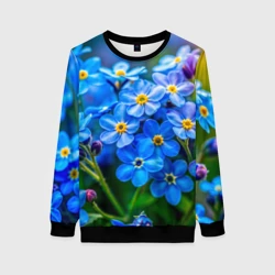 Женский свитшот 3D Ярко-голубые незабудки крупным планом