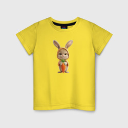 Веселый заяц - кролик с морковкой – Детская футболка хлопок с принтом купить со скидкой в -20%