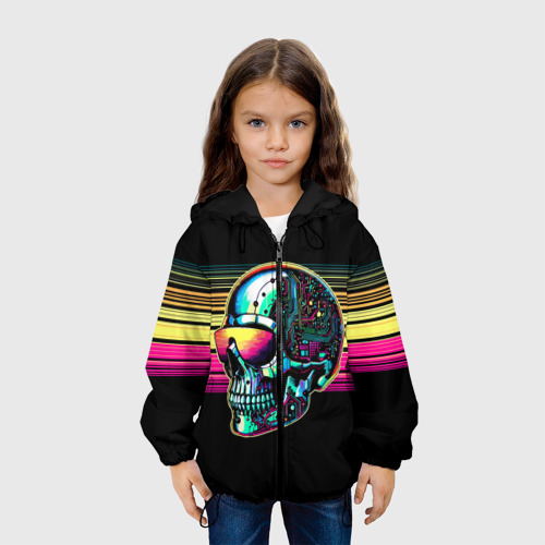 Детская куртка 3D с принтом Cyber skull - ai art fantasy, вид сбоку #3